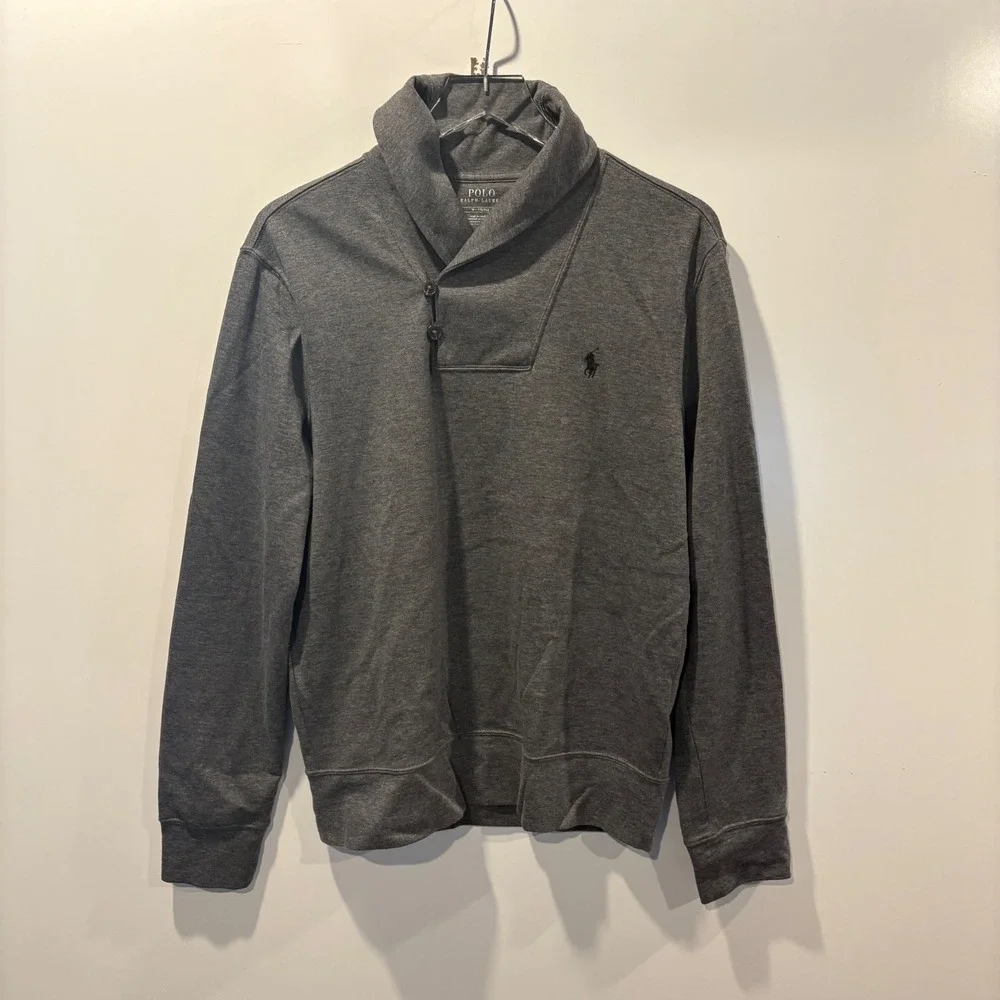 Polo Ralph Lauren Mens Shawl Collar Pullover Sweatshirt Gray Size Medium - Picture 2 of 8